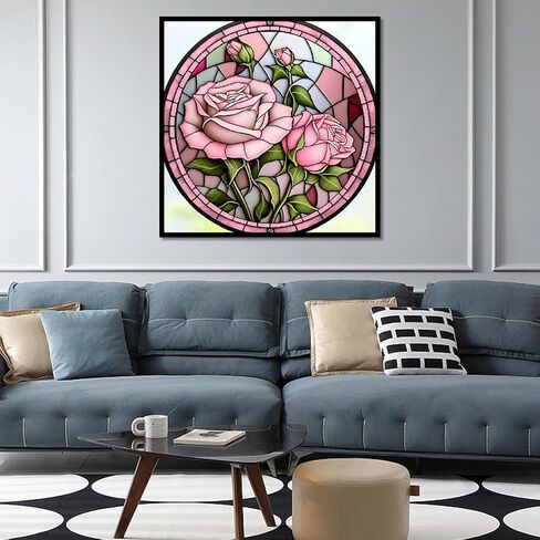 BOHADIY Diamond Painting Kits for Adults, Glass Stain Rose DIY Paint by Numbers for Adults Beginner, DIY Full Drill Diamond Dots Paintings Picture Arts Craft for Home Wall Art Decor 12x12 inch in Saudi Arabia
