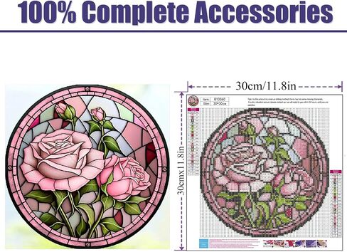 BOHADIY Diamond Painting Kits for Adults, Glass Stain Rose DIY Paint by Numbers for Adults Beginner, DIY Full Drill Diamond Dots Paintings Picture Arts Craft for Home Wall Art Decor 12x12 inch in Saudi Arabia
