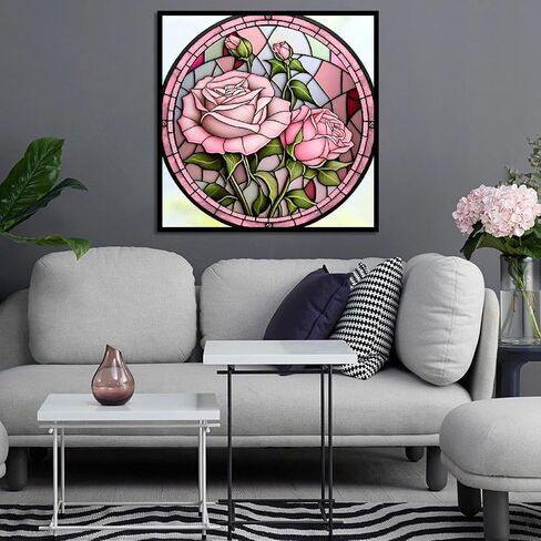 BOHADIY Diamond Painting Kits for Adults, Glass Stain Rose DIY Paint by Numbers for Adults Beginner, DIY Full Drill Diamond Dots Paintings Picture Arts Craft for Home Wall Art Decor 12x12 inch in Saudi Arabia