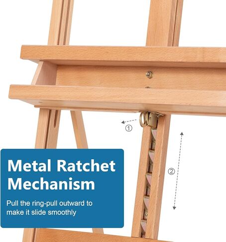 حامل حامل استوديو كبير على شكل حرف H من Somime يحمل قماشًا حتى 51 بوصة، حامل حامل أرضية من خشب الزان المائل مع صينية تخزين للفنان وأربع عجلات لعرض الأعمال الفنية in Kuwait