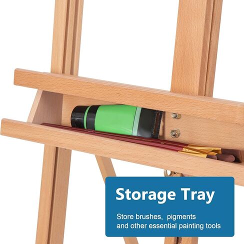 حامل حامل استوديو كبير على شكل حرف H من Somime يحمل قماشًا حتى 51 بوصة، حامل حامل أرضية من خشب الزان المائل مع صينية تخزين للفنان وأربع عجلات لعرض الأعمال الفنية in Kuwait