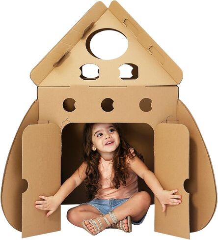Kids Rocket Ship Cardboard Playhouse Indoor Playhose Cardboard Coloring House Toy Gift for Toddlers and Kids in Saudi Arabia