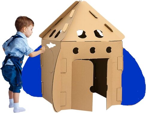 Kids Rocket Ship Cardboard Playhouse Indoor Playhose Cardboard Coloring House Toy Gift for Toddlers and Kids in Saudi Arabia