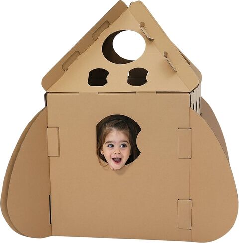 Kids Rocket Ship Cardboard Playhouse Indoor Playhose Cardboard Coloring House Toy Gift for Toddlers and Kids in Saudi Arabia