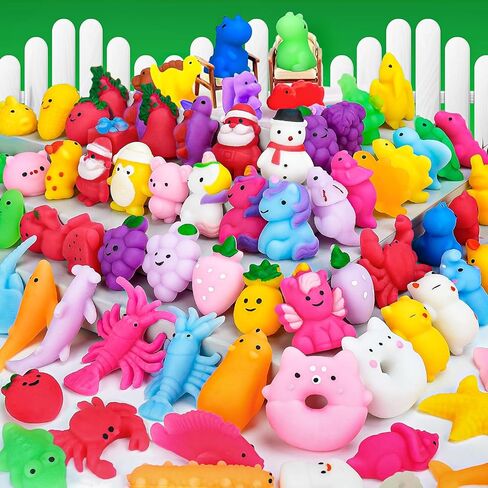 MZVUL 120 Pcs Mochi Squishy Toys Party Favors for Kids 4-12 - Kawaii Mini Squishies Animals Fruit Stress Relief Toy Bulk for Christmas Birthday Gift Classroom Prize Goodie Bag Stuffers(Random) in Kuwait