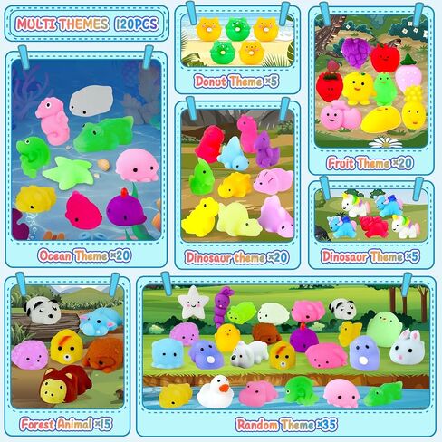 MZVUL 120 Pcs Mochi Squishy Toys Party Favors for Kids 4-12 - Kawaii Mini Squishies Animals Fruit Stress Relief Toy Bulk for Christmas Birthday Gift Classroom Prize Goodie Bag Stuffers(Random) in Kuwait