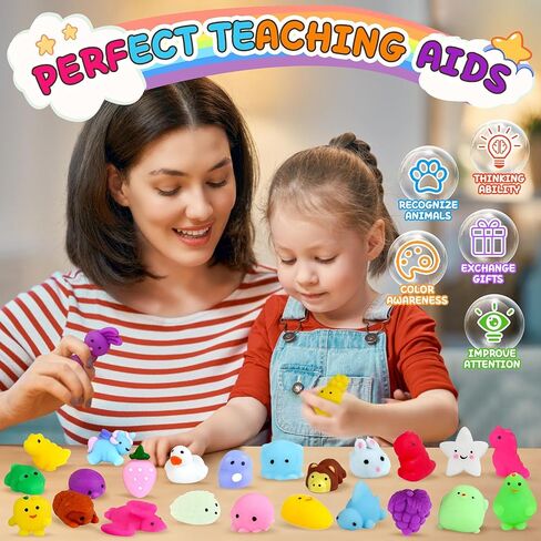 MZVUL 120 Pcs Mochi Squishy Toys Party Favors for Kids 4-12 - Kawaii Mini Squishies Animals Fruit Stress Relief Toy Bulk for Christmas Birthday Gift Classroom Prize Goodie Bag Stuffers(Random) in Kuwait