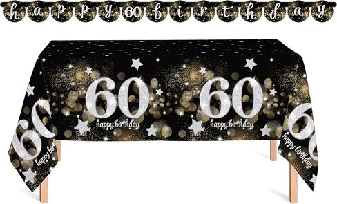 Oojami 4 Pack 60th Birthday Table Cover 60th Birthday Theme Tablecloth Party Supplies in Saudi Arabia