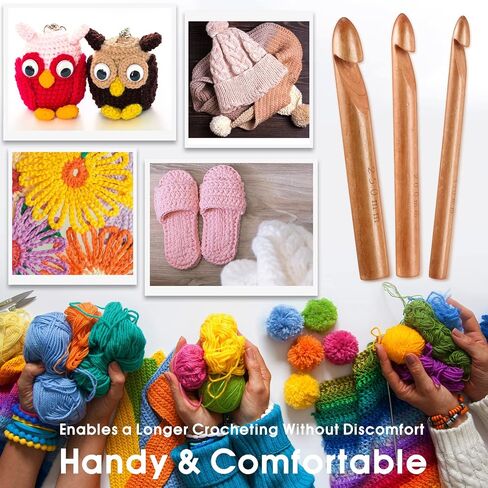 16 Pcs Large Crochet Hook Set 3 Pcs 25 mm 20 mm 15 mm Jumbo Wooden Crochet Hooks for Chunky Yarn 2 Big Eye Blunt Needles 10 Stitch Markers with Portable Case for Handcraft Crocheting in Saudi Arabia