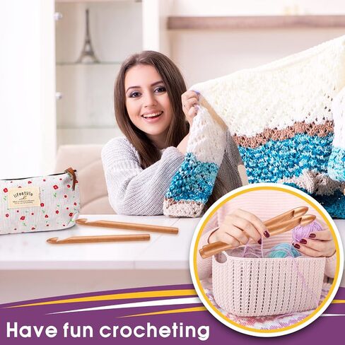 16 Pcs Large Crochet Hook Set 3 Pcs 25 mm 20 mm 15 mm Jumbo Wooden Crochet Hooks for Chunky Yarn 2 Big Eye Blunt Needles 10 Stitch Markers with Portable Case for Handcraft Crocheting in Saudi Arabia