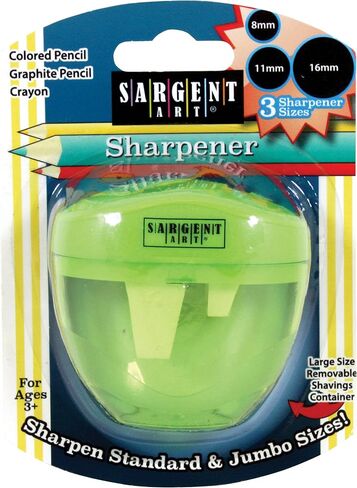 Sargent Art 3 Manual Hole Pencil Sharpeners - 3 Holes With Lid - Portable Colored Pencil Sharpener - Jumbo - Green - Easy Grip Oval Shape in Saudi Arabia