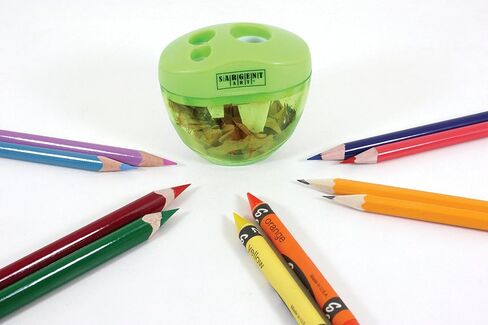 Sargent Art 3 Manual Hole Pencil Sharpeners - 3 Holes With Lid - Portable Colored Pencil Sharpener - Jumbo - Green - Easy Grip Oval Shape in Saudi Arabia