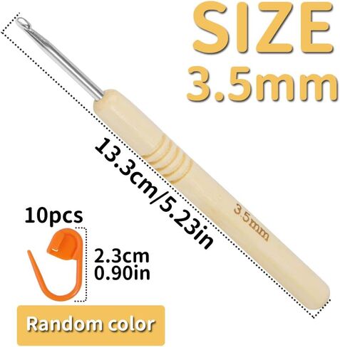 3.5mm Crochet Hook, Wooden Handle Crochet, Ergonomic Crochet with 10 PCS Stitch Markers for Arthritic Hand, and Beginners and Lovers DIY in Kuwait