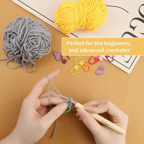 3.5mm Crochet Hook, Wooden Handle Crochet, Ergonomic Crochet with 10 PCS Stitch Markers for Arthritic Hand, and Beginners and Lovers DIY in Kuwait
