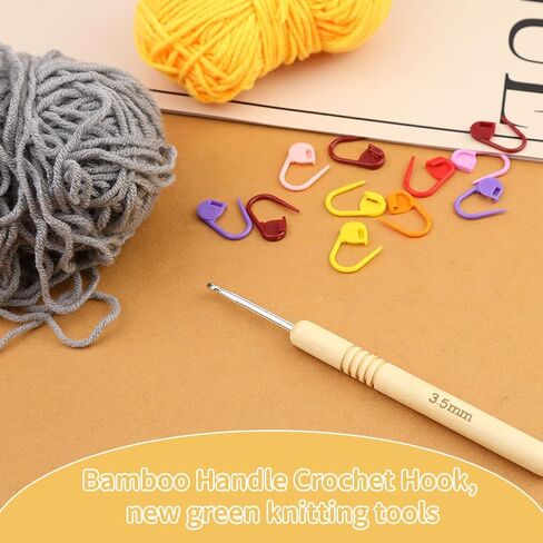 3.5mm Crochet Hook, Wooden Handle Crochet, Ergonomic Crochet with 10 PCS Stitch Markers for Arthritic Hand, and Beginners and Lovers DIY in Kuwait