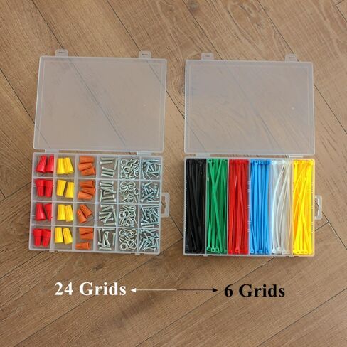 BangQiao 4 عبوات قابلة للتعديل 24 شبكة حافظة حاوية بلاستيكية شفافة، صندوق مقسم تخزين منظم شفاف للأجهزة، المسمار، الأظافر، التثبيت، مجموعة التعليق، مرساة الحائط، إسفين in Kuwait