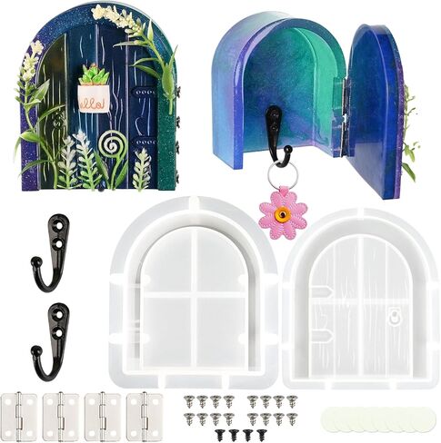 قالب صندوق مفاتيح من الراتنج مع خطاف، مجموعة قوالب سيليكون لصندوق تخزين المفاتيح من 36 قطعة، تصميم ابواب خشبية، صندوق مفاتيح معلق على الحائط، قوالب ايبوكسي لصب الراتنج، منظم للمدخل وديكور المنزل in Kuwait