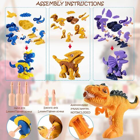 ألعاب الديناصورات من أوريفاست للأطفال من سن 3 إلى 7 سنوات - مجموعة بناء منفصلة مع مثقاب كهربائي - ألعاب بناء تعلم العلوم والتكنولوجيا والهندسة والرياضيات للأولاد والبنات in Kuwait