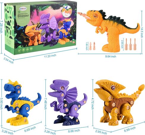 ألعاب الديناصورات من أوريفاست للأطفال من سن 3 إلى 7 سنوات - مجموعة بناء منفصلة مع مثقاب كهربائي - ألعاب بناء تعلم العلوم والتكنولوجيا والهندسة والرياضيات للأولاد والبنات in Kuwait