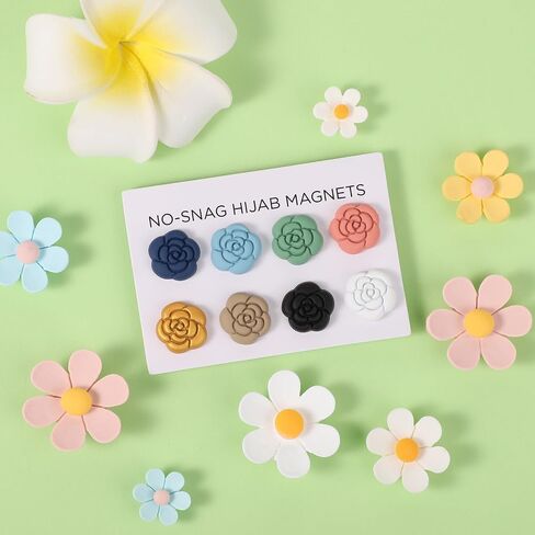 8pcs Hijab Magnetic Pins, Multipurpose Pinless Magnetic Hijab Pins Scarf Magnetic Pin Colorful Hijab Pins for Women Hijabs Clothes Scarves (Camellia Style) in Saudi Arabia