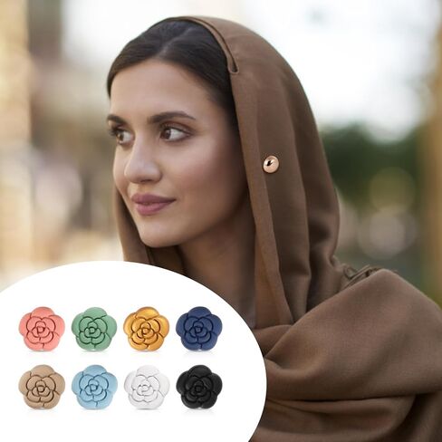 8pcs Hijab Magnetic Pins, Multipurpose Pinless Magnetic Hijab Pins Scarf Magnetic Pin Colorful Hijab Pins for Women Hijabs Clothes Scarves (Camellia Style) in Saudi Arabia