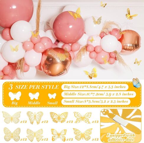 200 Pcs Rhinestone Bouquet Corsages Pins Crystal Diamond Head Straight Pins and 96 Pcs 3D Gold Butterfly Wall Decor 3 Sizes, Flower Bouquet Accessories for Wedding Mother's Day in Saudi Arabia