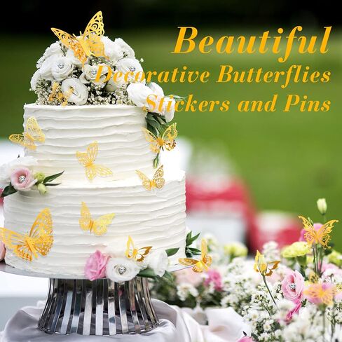 200 Pcs Rhinestone Bouquet Corsages Pins Crystal Diamond Head Straight Pins and 96 Pcs 3D Gold Butterfly Wall Decor 3 Sizes, Flower Bouquet Accessories for Wedding Mother's Day in Saudi Arabia