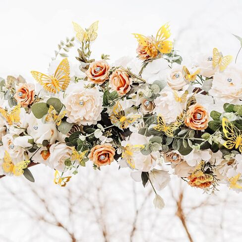 200 Pcs Rhinestone Bouquet Corsages Pins Crystal Diamond Head Straight Pins and 96 Pcs 3D Gold Butterfly Wall Decor 3 Sizes, Flower Bouquet Accessories for Wedding Mother's Day in Saudi Arabia