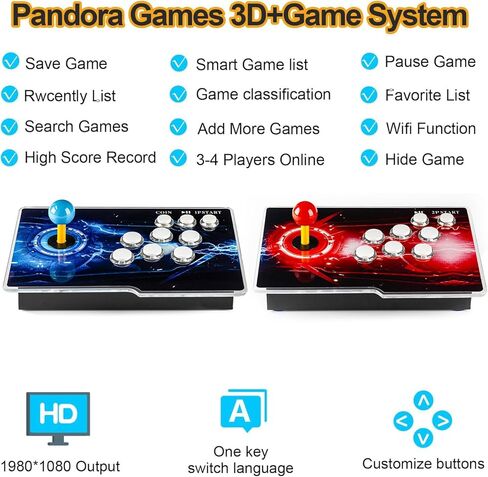 TOJASDN 26800 Game in 1 40S Pandora Box Retro Games Arcade Game Console مع مضيفين منفصلين للكمبيوتر الشخصي وجهاز العرض والتلفزيون ألعاب ثلاثية الأبعاد 1-4 لاعبين فئة القائمة المفضلة حفظ/بحث/إخفاء/إيقاف مؤقت/حذف اللعبة in Kuwait