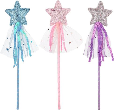 Prasacco 3 PCS Fairy Wands for Kids Glitter Princess Wands Star Wand Toy Wands for Girls Fairy Stick for Christmas Costume Prop Birthday Party Supply Cosplay Accessories in Saudi Arabia