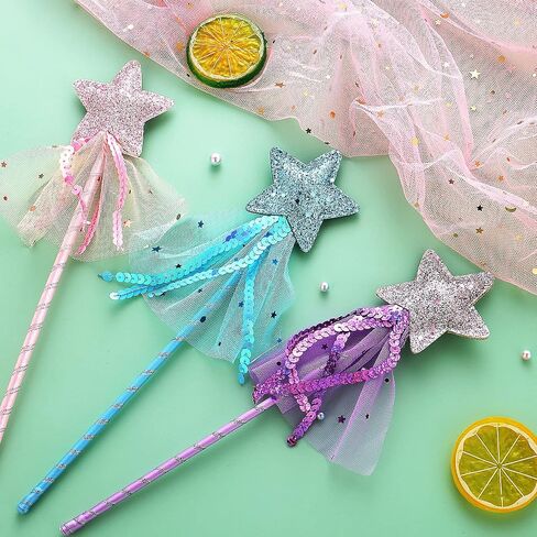 Prasacco 3 PCS Fairy Wands for Kids Glitter Princess Wands Star Wand Toy Wands for Girls Fairy Stick for Christmas Costume Prop Birthday Party Supply Cosplay Accessories in Saudi Arabia