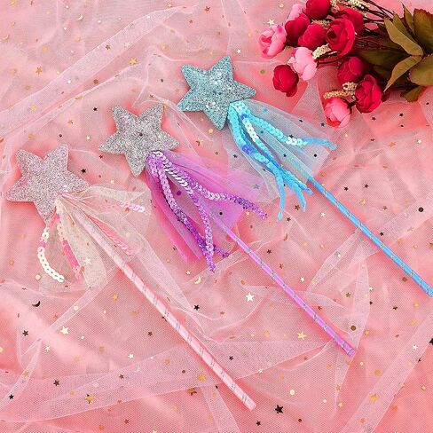 Prasacco 3 PCS Fairy Wands for Kids Glitter Princess Wands Star Wand Toy Wands for Girls Fairy Stick for Christmas Costume Prop Birthday Party Supply Cosplay Accessories in Saudi Arabia