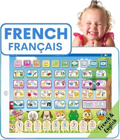 ZeenKind French English Bilingual Learning Tablet Toy to Learn Alphabet ABC, Numbers, Words, and Spelling| Interactive Educational Toys Gift with Songs and Music for Baby, Kids, Toddlers, & Childrens in Kuwait