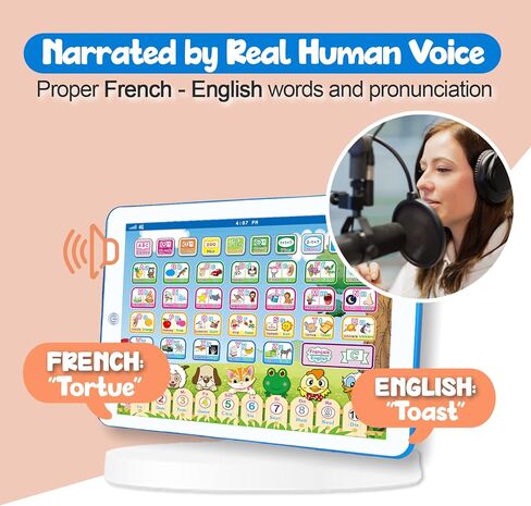 ZeenKind French English Bilingual Learning Tablet Toy to Learn Alphabet ABC, Numbers, Words, and Spelling| Interactive Educational Toys Gift with Songs and Music for Baby, Kids, Toddlers, & Childrens in Kuwait