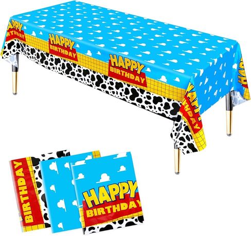 HHLCWA 3 Pack Cartoon Story Party Tableclo، أحادية الاستخدام غطاء طاولة بلاستيكي بسحاب أزرق سماوي أبيض لتزيين حفلات أعياد الميلاد، 87.9 × 51.8 بوصة in Kuwait