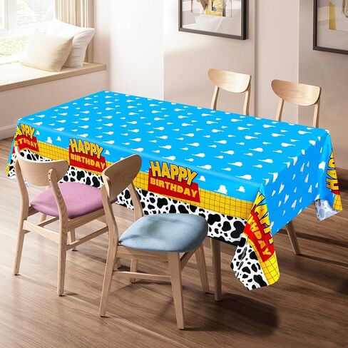 HHLCWA 3 Pack Cartoon Story Party Tableclo، أحادية الاستخدام غطاء طاولة بلاستيكي بسحاب أزرق سماوي أبيض لتزيين حفلات أعياد الميلاد، 87.9 × 51.8 بوصة in Kuwait