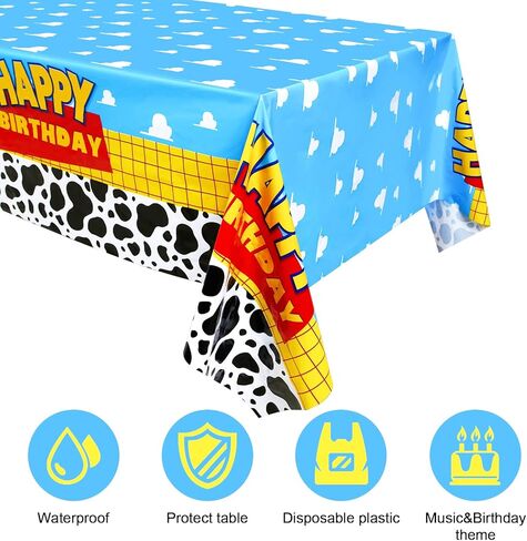 HHLCWA 3 Pack Cartoon Story Party Tableclo، أحادية الاستخدام غطاء طاولة بلاستيكي بسحاب أزرق سماوي أبيض لتزيين حفلات أعياد الميلاد، 87.9 × 51.8 بوصة in Kuwait