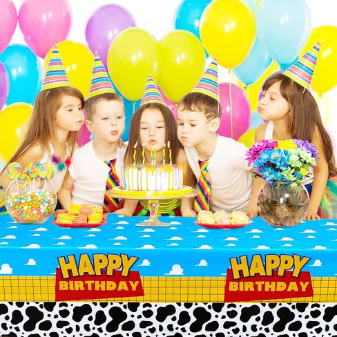 HHLCWA 3 Pack Cartoon Story Party Tableclo، أحادية الاستخدام غطاء طاولة بلاستيكي بسحاب أزرق سماوي أبيض لتزيين حفلات أعياد الميلاد، 87.9 × 51.8 بوصة in Kuwait