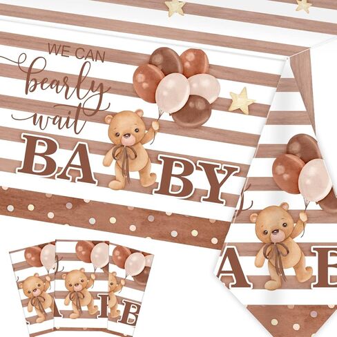 مفرش طاولة بعبارة We Can Bearly Wait، عبوة من 3 قطع لحفلات استقبال المولود الجديد in Kuwait