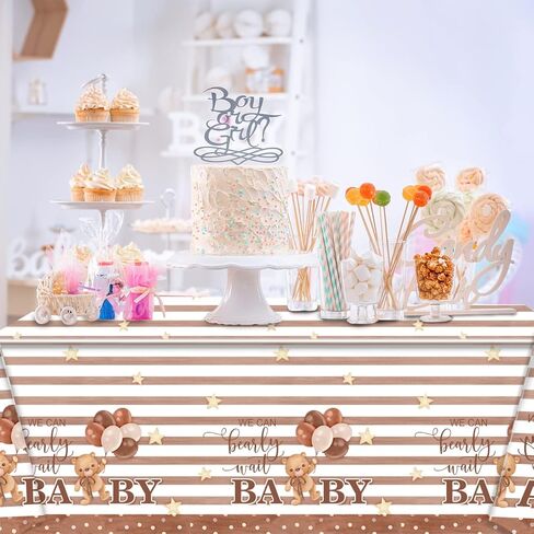 مفرش طاولة بعبارة We Can Bearly Wait، عبوة من 3 قطع لحفلات استقبال المولود الجديد in Kuwait