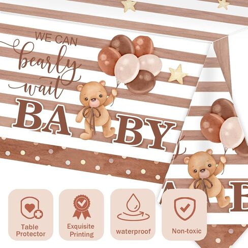 مفرش طاولة بعبارة We Can Bearly Wait، عبوة من 3 قطع لحفلات استقبال المولود الجديد in Kuwait
