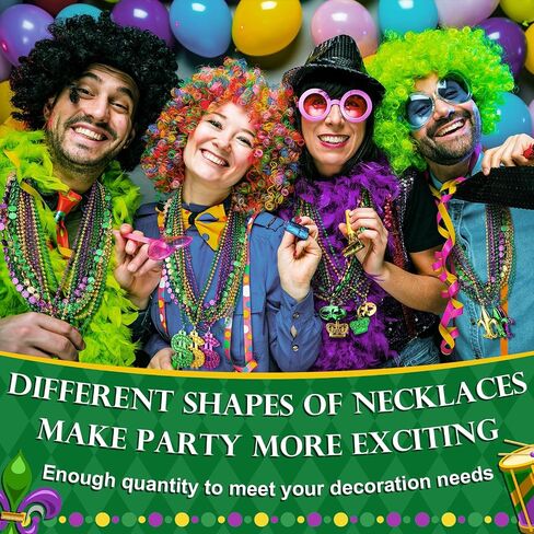 Huquary 249 Pcs Mardi Gras Bead Necklaces Bulk Carnival Decoration Necklace Purple Gold Green Party Necklace Costumes Accessory for Masquerade New Year Christmas St Patrick Day Halloween Parade in Saudi Arabia