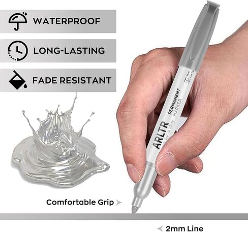 أقلام تحديد دائمة فضية معدنية من ARLTR، 24 قلم تحديد فضي معدني للتوضيح الفني، العلامات الصناعية، الحرف اليدوية، صناعة بطاقات الهدايا in Kuwait