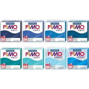 فيمو صلصال تشكيل فرن بوليمر سوفت اند ايفكت - 57 جرام - مجموعة من 8 قطع - درجات زرقاء in Kuwait