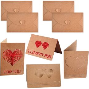 بطاقات تهنئة متنوعة، 4 عبوات من ورق الكرافت البني 4 تصميمات زهور من بطاقات تهنئة من الزهور المجففة مع أظرف وملصقات وخيوط، وبطاقات ملاحظات فارغة لصديق (6.5 × 4.3 بوصة) in Kuwait