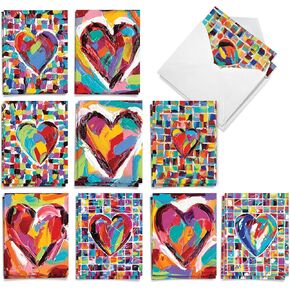 The Best Card Company - 20 Cute Boxed Cards (4 x 5.12 Inch) - Assorted Blank Set (10 Designs, 2 Each) - Baroque Hearts AM8999OCB-B2x10