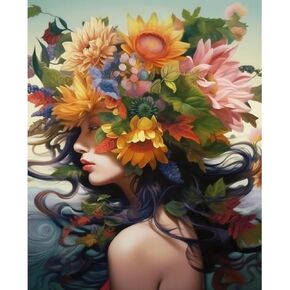 Flower Girl Painting by Numbers for Adults and Beginner Colorful Style Photo Paint by Numbers on Canvas Flower Women Easy to Painting for Home Wall Decor Gift Without Framed-Style 01 16x20inch