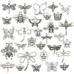 Sailanzi 100g(80-84pcs) Craft Supplies Antique Silver Mixed Butterfly Dragonfly Bee Insect Charms for Jewelry Making Crafting Findings Accessory for DIY Necklace Bracelet SM295 in Saudi Arabia