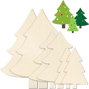 6 Pieces Wooden Christmas Tree Cutouts Shape Unpainted Wood Slice Unfinished Wood Plaque Craft Blank Decorative Blank for Crafts DIY Project Christmas Party Wedding Ornament, 3 Sizes in Kuwait
