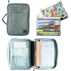 Sunny Streak Journal Supplies Storage Case (Gray - Medium) - Custom Travel Organizer Holder for A5 Planner, Pens, Journal Supplies and Accessories (Case Only - Supplies Not Included)